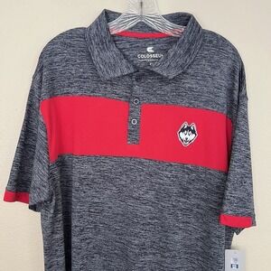 NEW UConn Huskies Colosseum Athletics Polo Charcoal Gray‎ & Red Men's XL NCAA